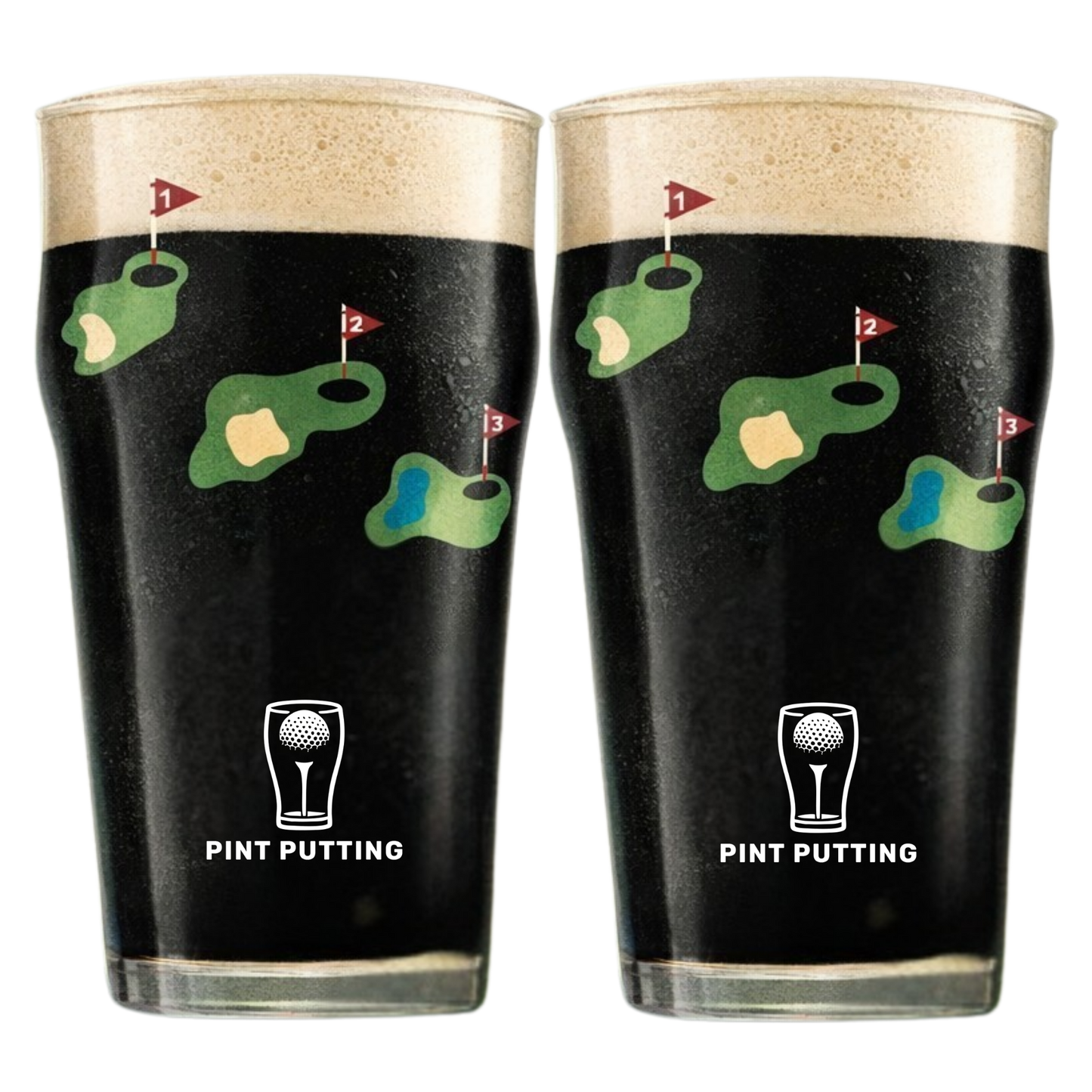 Pint Putting Twin Pack — Golf Drinking Game Gift Set (2 Pint Glasses)