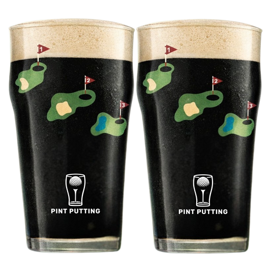 Pint Putting Twin Pack — Golf Drinking Game Gift Set (2 Pint Glasses)